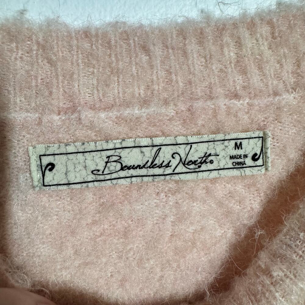 Bundles North Sweater Women M Pink Fuzzy Floral Embroidered Crew Neck Grandmacor - Picture 5 of 8